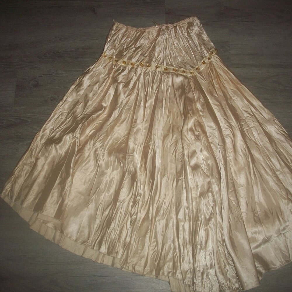 womens champagne satin skirt.Gold sequin bling.size small
